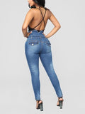 Women Casual Skinny High-Waisted Button Jeans