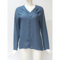 Women Pure Color V-neck Long Sleeve Chiffon Blouse