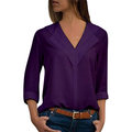 Women Pure Color V-neck Long Sleeve Chiffon Blouse