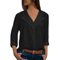 Women Pure Color V-neck Long Sleeve Chiffon Blouse