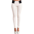 Women Slim Stretchy Button Patchwork Casual Pencil Trousers