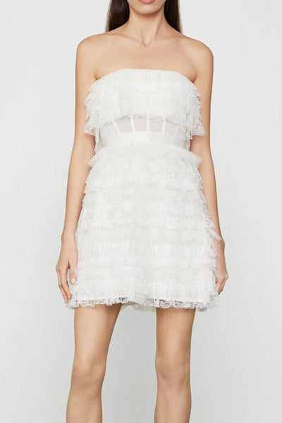 BCBG Lace Ruffle Strapless Dress