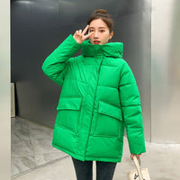 Autumn Winter Thicken Warm Medium Long Chic Parka Women Casual Sweety Solid Color Big Pocket Loose Hooded Coat Jackets Outwear