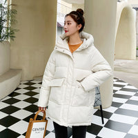 Autumn Winter Thicken Warm Medium Long Chic Parka Women Casual Sweety Solid Color Big Pocket Loose Hooded Coat Jackets Outwear