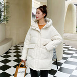 Autumn Winter Thicken Warm Medium Long Chic Parka Women Casual Sweety Solid Color Big Pocket Loose Hooded Coat Jackets Outwear