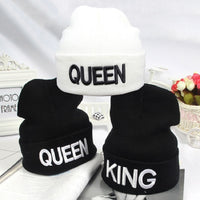 Beanies KING QUEEN Letter Embroidery Warm Hat Knitted Cap