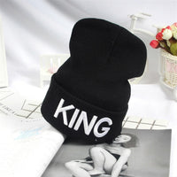 Beanies KING QUEEN Letter Embroidery Warm Hat Knitted Cap