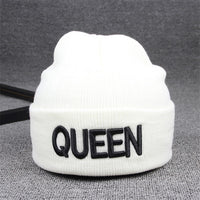 Beanies KING QUEEN Letter Embroidery Warm Hat Knitted Cap