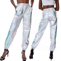 Women High Waist Holographic Reflective Jogger Pants