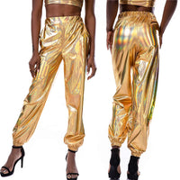 Women High Waist Holographic Reflective Jogger Pants