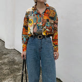 Women Retro Sunflower Blouses