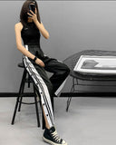 Casual Wide Leg Pants Women Stripe Pants