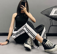 Casual Wide Leg Pants Women Stripe Pants