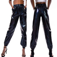 Women High Waist Holographic Reflective Jogger Pants