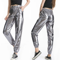 Women High Waist Holographic Reflective Jogger Pants