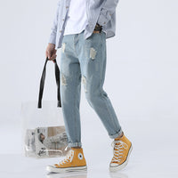 Light Blue Skinny Men Streetwear Pencil Denim Jean Pants