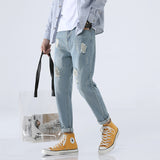 Light Blue Skinny Men Streetwear Pencil Denim Jean Pants