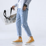 Light Blue Skinny Men Streetwear Pencil Denim Jean Pants