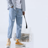 Light Blue Skinny Men Streetwear Pencil Denim Jean Pants