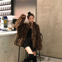 Winter Leopard Print Jacket WomenFaux Fur Coats