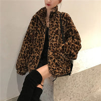 Winter Leopard Print Jacket WomenFaux Fur Coats