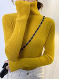 ZOKI New Women Pullover Turtleneck Sweater Autumn Long Sleeve Slim Elastic Korean Simple Basic Cheap Jumper Solid Color Top