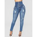 Women Casual Skinny High-Waisted Button Jeans