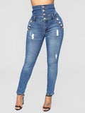 Women Casual Skinny High-Waisted Button Jeans