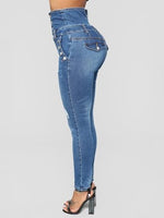 Women Casual Skinny High-Waisted Button Jeans