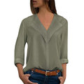 Women Pure Color V-neck Long Sleeve Chiffon Blouse