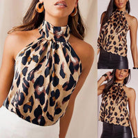 Leopard Print Halter Sleeveless Blouses