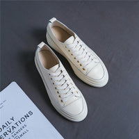 Natural Genuine Leather White Sneakers