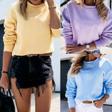 Solid Color O-Neck Cotton Sweatshirt