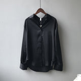 Women Long Sleeve Button Up Satin Silk Vintage Blouse Shirt