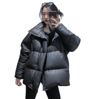 Celebrity Black Genuine Leather Down Jacket