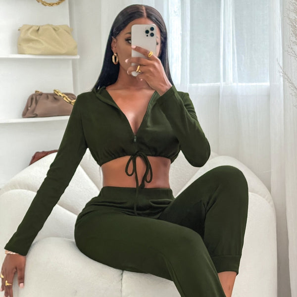 Women's Fashion Sexy Hooded Short and Trousers set