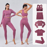 2/3/5PCS Women Seamless Yoga Set Gym Clothing Tracksuit Sportswear High Waist Leggings Fitness Sports Suits